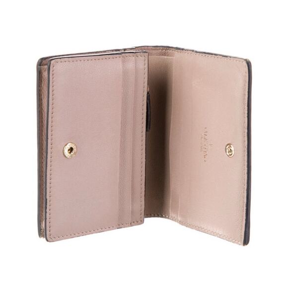 Authentic Valentino Rockstud Taupe Leather Silver Studded Wallet Dust Cover/Box - Picture 4 of 10